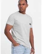 OMBRE Tricou cu decolteu la baza gatului si buzunar pe piept - Gri deschis