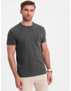 OMBRE Tricou cu decolteu la baza gatului si buzunar pe piept - Gri inchis