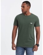 OMBRE Tricou cu decolteu la baza gatului si buzunar pe piept - Verde inchis