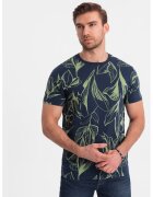 OMBRE Tricou cu decolteu la baza gatului si imprimeu - Bleumarin