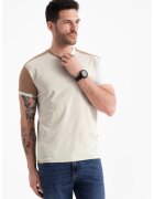 OMBRE Tricou cu decolteu la baza gatului si model colorblock - Alb/Maro