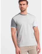 OMBRE Tricou cu decolteu la baza gatului si model colorblock - Gri
