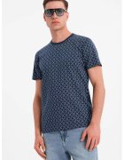 OMBRE Tricou cu decolteu la baza gatului si model geometric - Alb murdar/Bleumarin