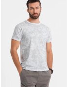 OMBRE Tricou cu decolteu la baza gatului si model tie-dye - Alb/Gri deschis