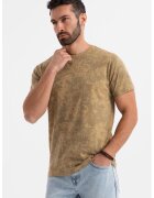 OMBRE Tricou cu decolteu la baza gatului si model tie-dye - Caramel