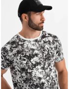 OMBRE Tricou cu decolteu la baza gatului si model tie-dye - Negru/Alb optic