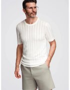 OMBRE Tricou cu decolteu rotund si aspect perforat - Alb fildes