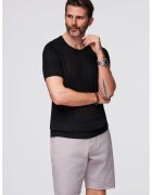OMBRE Tricou cu decolteu rotund si aspect perforat - Negru
