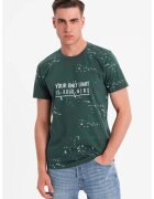 OMBRE Tricou cu imprimeu si decolteu la baza gatului - Alb/Verde inchis