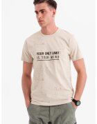 OMBRE Tricou cu imprimeu si decolteu la baza gatului - Negru/Bej