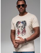 OMBRE Tricou cu imprimeu si decolteu la baza gatului - Rosu/Negru/Crem