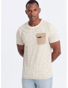 OMBRE Tricou cu model si buzunar pe piept - Bej/Crem