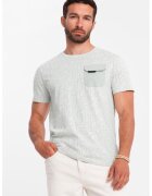OMBRE Tricou cu model si buzunar pe piept - Verde pal/Alb murdar