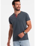 OMBRE Tricou cu model uni si decolteu henley - Albastru prafuit