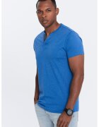 OMBRE Tricou cu model uni si decolteu henley - Albastru royal