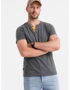 OMBRE Tricou cu model uni si decolteu henley - Gri inchis