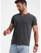OMBRE Tricou cu model uni si decolteu henley - Negru stins