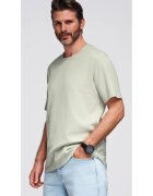 OMBRE Tricou cu textura tip waffle si decolteu rotund OM-TSCT-0197 - Verde fistic