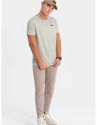 OMBRE Tricou de bumbac cu decolteu la baza gatului - Gri deschis