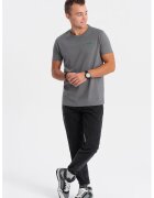 OMBRE Tricou de bumbac cu decolteu la baza gatului - Gri inchis
