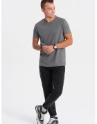 OMBRE Tricou de bumbac cu decolteu la baza gatului - Gri inchis