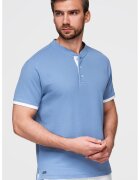 OMBRE Tricou de bumbac cu fenta cu nasturi - Albastru pastel