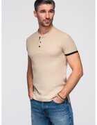 OMBRE Tricou de bumbac cu fenta cu nasturi - Bej