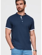 OMBRE Tricou de bumbac cu fenta cu nasturi - Bleumarin
