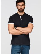 OMBRE Tricou de bumbac cu fenta cu nasturi - Negru
