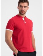 OMBRE Tricou de bumbac cu fenta cu nasturi - Rosu