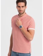 OMBRE Tricou de bumbac cu fenta cu nasturi - Roz somon