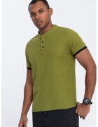 OMBRE Tricou de bumbac cu fenta cu nasturi - Verde masliniu