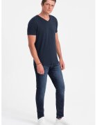 OMBRE Tricou din amestec de bumbac cu decolteu in V - Bleumarin