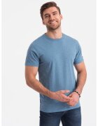 OMBRE Tricou din amestec de bumbac cu decolteu la baza gatului - Albastru prafuit