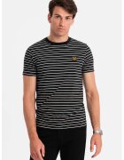 OMBRE Tricou din amestec de bumbac cu dungi - Negru/Alb murdar