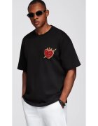OMBRE Tricou din bumbac cu aplicatie bijuterie pe piept OM-TSCT-0290 - Negru