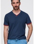 OMBRE Tricou din bumbac cu decolteu in V - Bleumarin