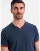 OMBRE Tricou din bumbac cu decolteu in V - Bleumarin