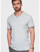 OMBRE Tricou din bumbac cu decolteu in V - Gri deschis