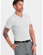 OMBRE Tricou din bumbac cu decolteu in V - Gri deschis