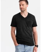 OMBRE Tricou din bumbac cu decolteu in V si buzunar pe piept - Negru stins