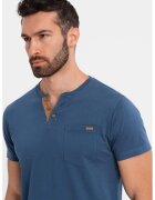OMBRE Tricou din bumbac cu fenta cu nasturi - Albastru inchis