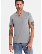 OMBRE Tricou din bumbac cu fenta cu nasturi - Gri inchis