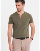 OMBRE Tricou din bumbac cu fenta cu nasturi - Verde inchis