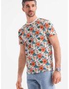 OMBRE Tricou din bumbac cu model floral - Alb/Verde/Portocaliu