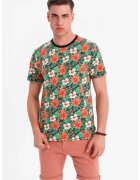 OMBRE Tricou din bumbac cu model floral - Verde/Negru/Portocaliu