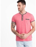 OMBRE Tricou Henley cu accente in dungi - Negru/Fucsia