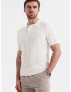 OMBRE Tricou polo cu aspect striat - Alb murdar