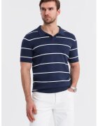 OMBRE Tricou polo cu dungi - Alb/Bleumarin