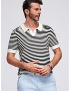 OMBRE Tricou polo cu dungi - Alb/Negru